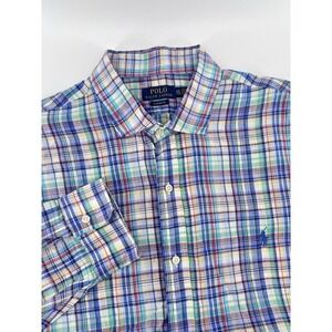 Polo Ralph Lauren Shirt Mens 2XL Multicolor Plaid Linen Classic Fit Long Sleeve